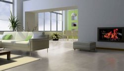 Salon, panele podłogowe imitujące płytki ceramiczne SoftSilent